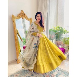 Haldi special designer printed anarkali gown